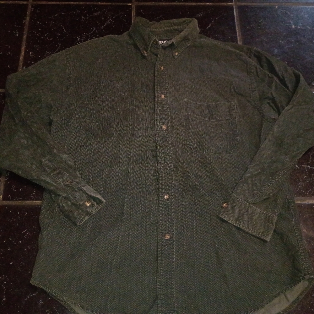 Azur Men Hommes  Long Sleeve Casual Button Down Shirt Size XL Green